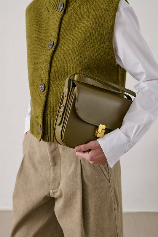 Sac Bellissima Maxi - Kaki Doré - Cuir - Femme