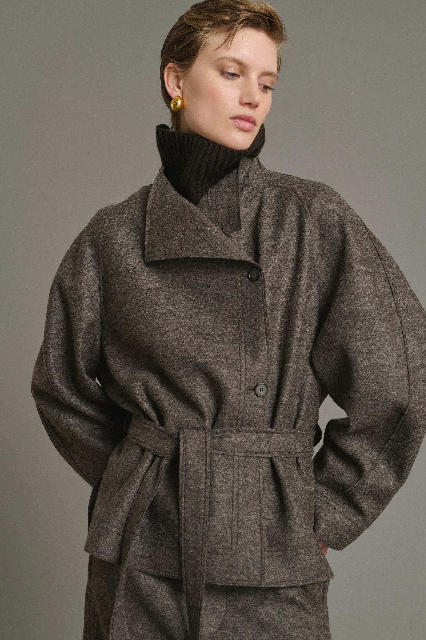 Jacket Theia - Chiné Taupe - Wool - Women