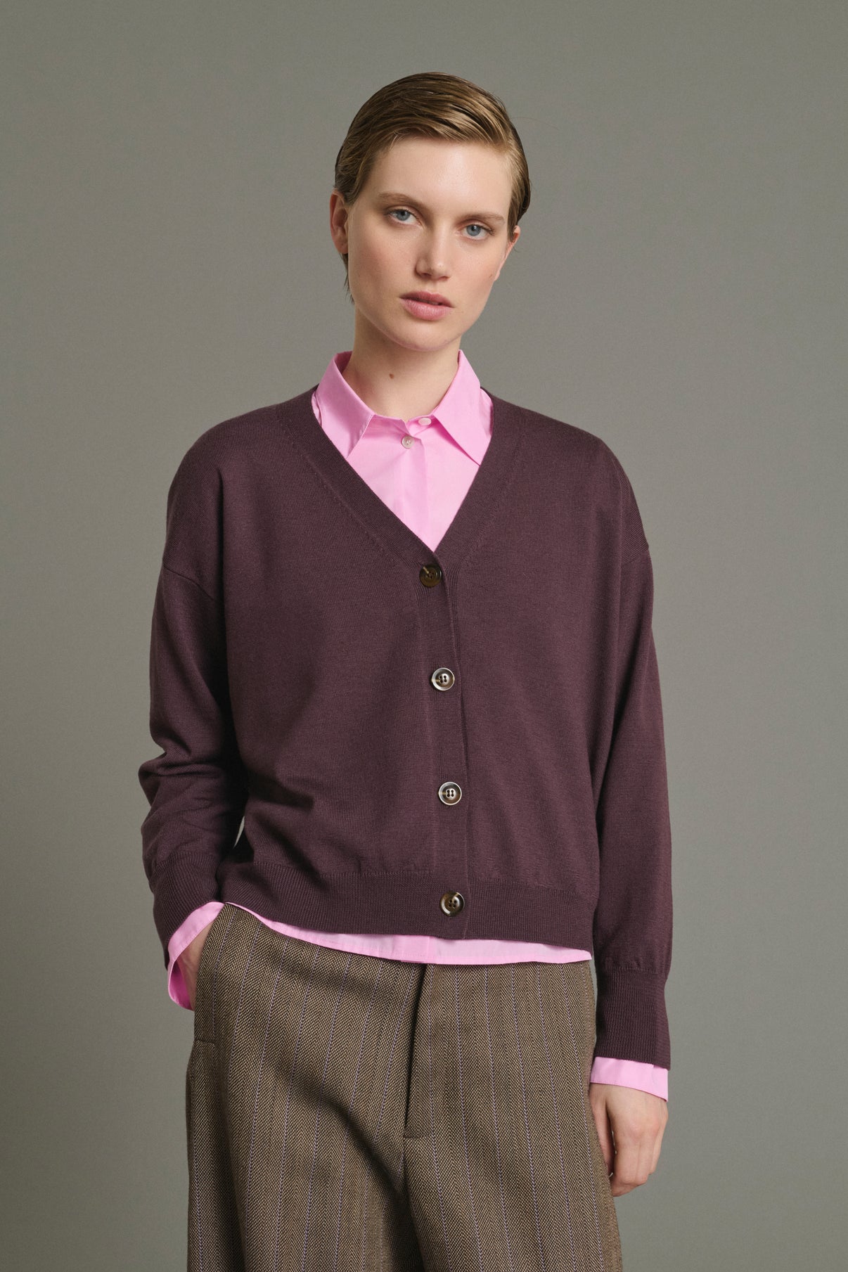 Cardigan Idem - Fig - Merino Wool - Women vue 3