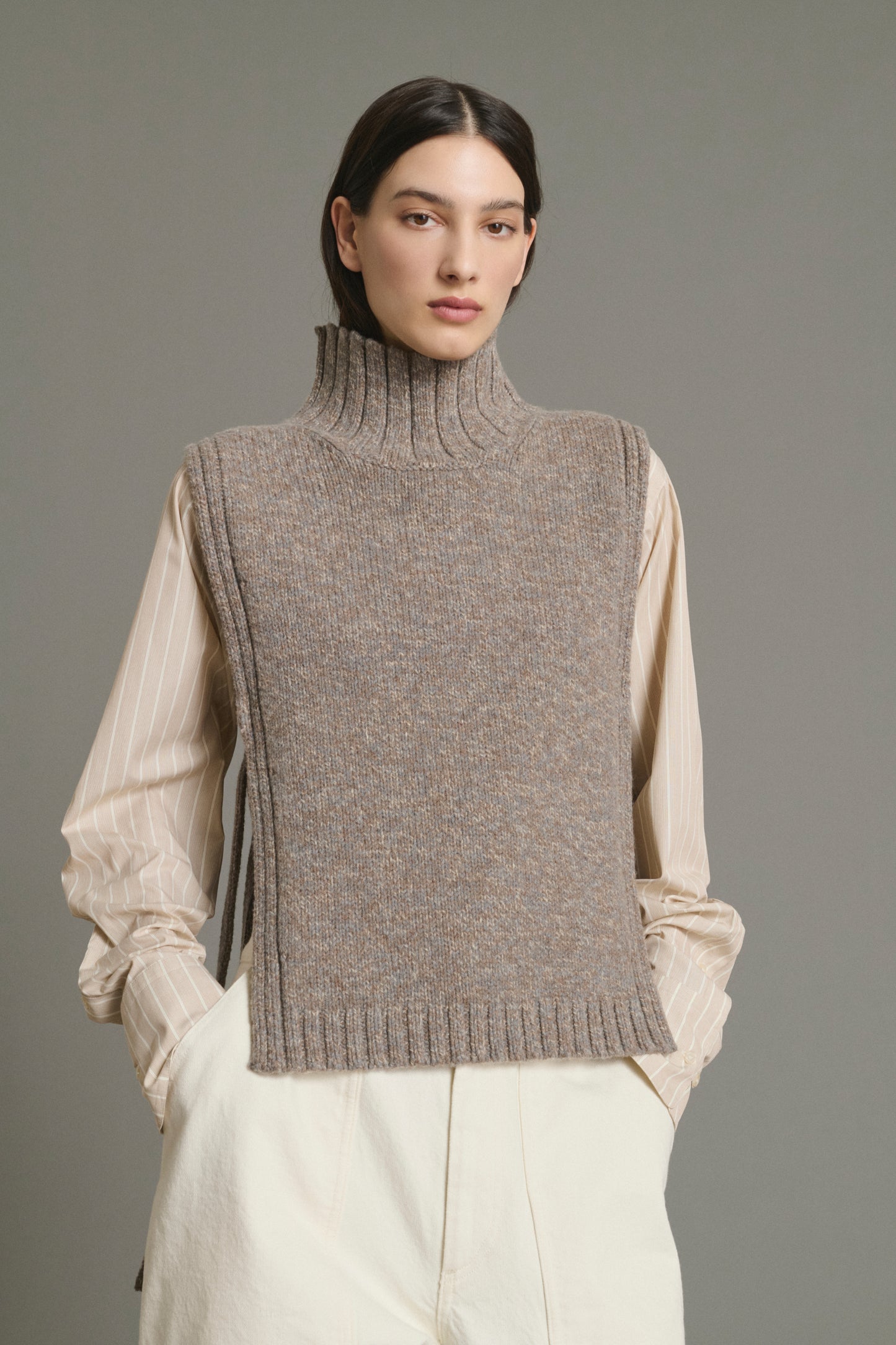 Pullover Or - Beige/Grey - Wool - Women