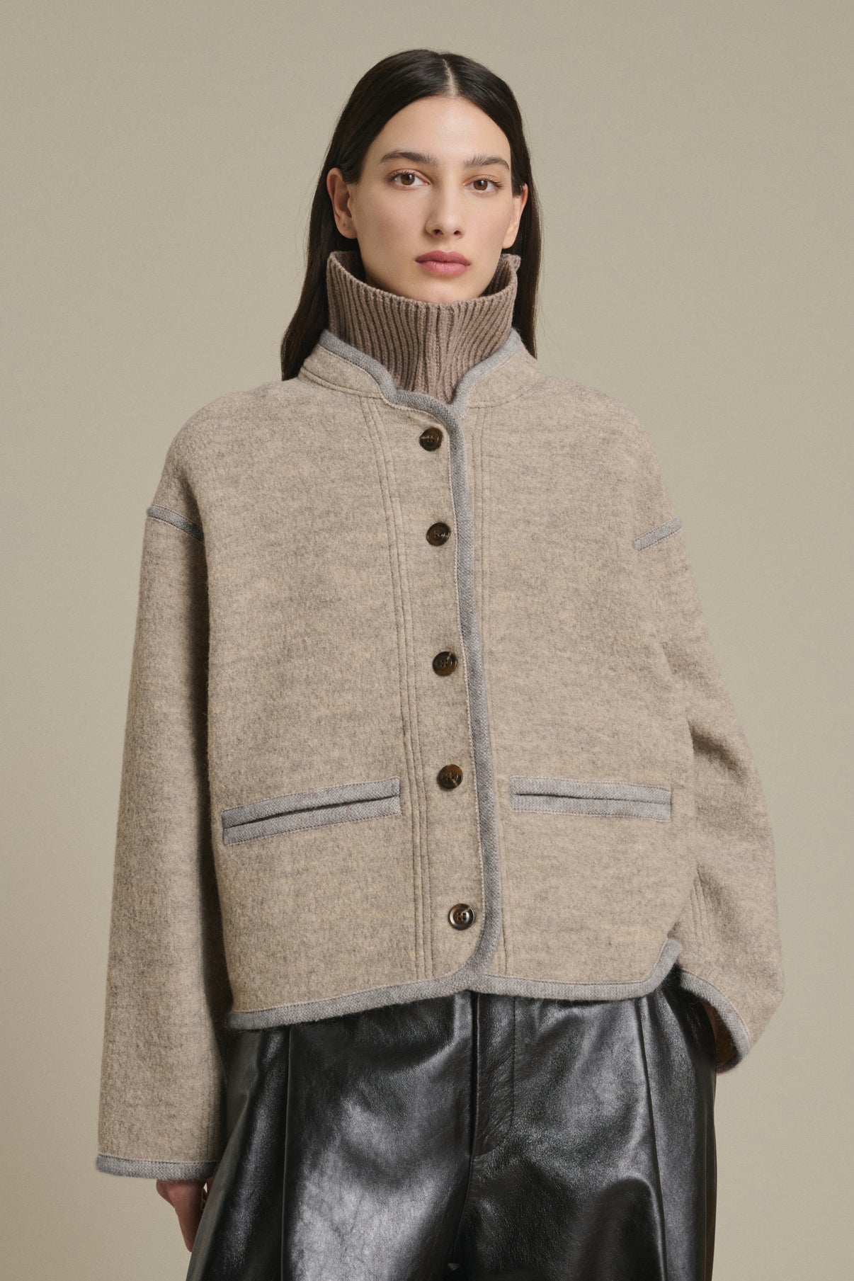 Olympe jacket - Beige/Grey - Wool - Women vue 3
