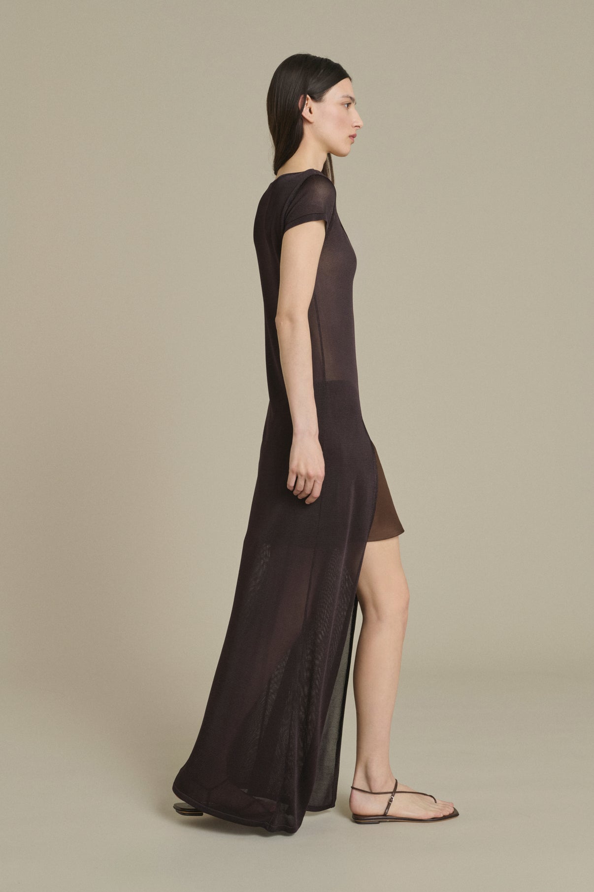 Ornella long mocha slit dress Soeur & TL180 - Soeur vue 3